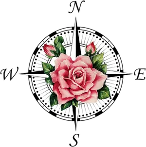 Floral Compass Rose Artwork PNG image