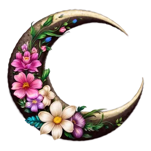 Floral Crescent Moon Art PNG Lvm PNG
