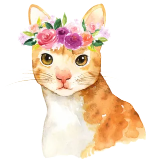 Floral Crowned Cat Watercolor