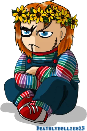 Floral Crowned Chucky Cartoon PNG image