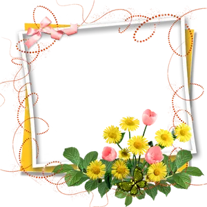 Floral Decorated Framewith Ribbon PNG image