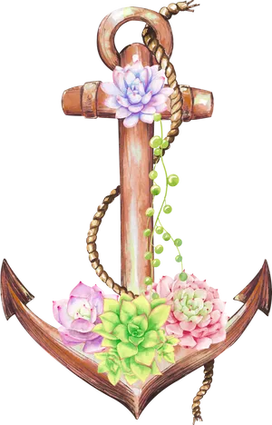 Floral Decorated Nautical Anchor PNG image