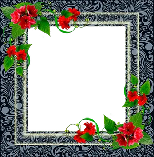 Floral Decorated Silver Frame PNG image