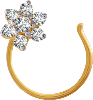 Floral Design Diamond Nose Ring PNG image