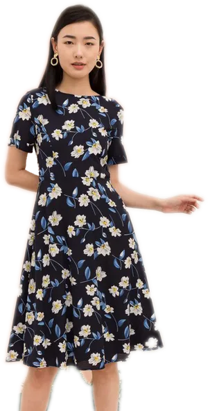 Floral Dress Woman Posing