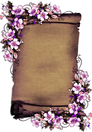 Floral Embellished Scroll Paper PNG