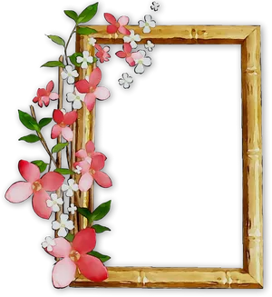 Floral Embellished Wooden Frame PNG image