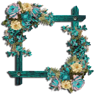 Floral Embellished Wooden Frame PNG image