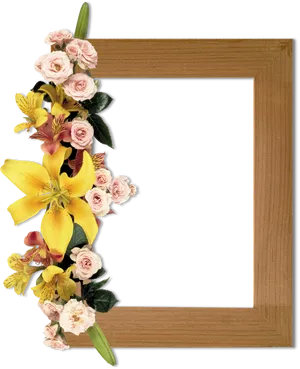 Floral Embellished Wooden Frame PNG image