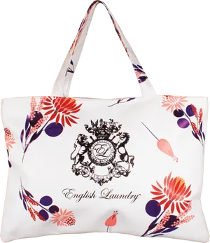 Floral Emblem English Laundry Tote Bag PNG image