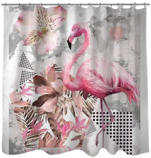 Floral Flamingo Shower Curtain Design PNG image