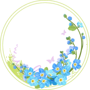 Floral_ Frame_with_ Blue_ Flowers_and_ Butterflies_ Vector PNG image