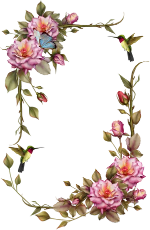 Floral Framewith Hummingbirdsand Butterfly PNG image