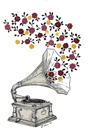 Floral Gramophone Tattoo Design PNG image