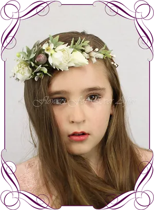 Floral Headband Girl Portrait PNG image