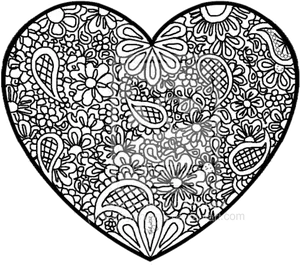 Floral Heart Coloring Page PNG