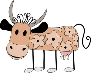 Floral Pattern Cow Cartoon PNG image