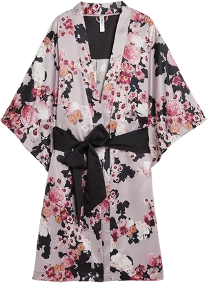 Floral Pattern Kimono With Black Bow PNG image