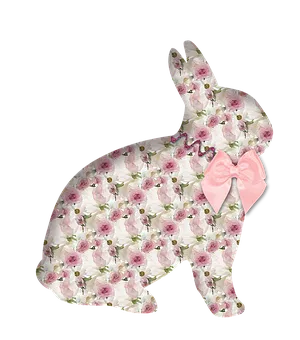 Floral Pattern Rabbitwith Pink Bow