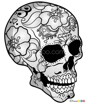 Floral Patterned Skull Drawing PNG
