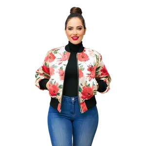 Floral Print Bomber Jacket Png Lqo PNG image