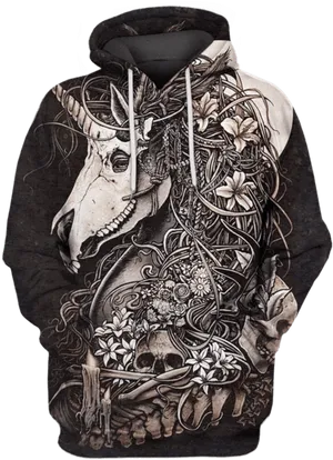 Floral Skull Hoodie Design PNG image