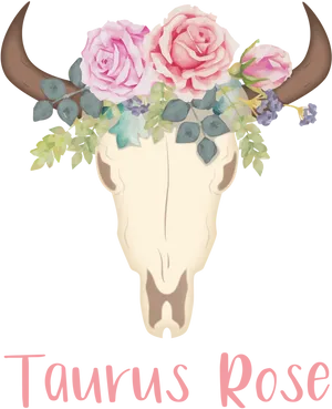 Floral Taurus Skull Illustration PNG image