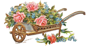 Floral Wheelbarrow Vintage Illustration PNG image