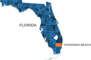 Florida Map Highlighting Pompano Beach PNG image