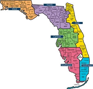 Florida Regional Map Color Coded PNG image