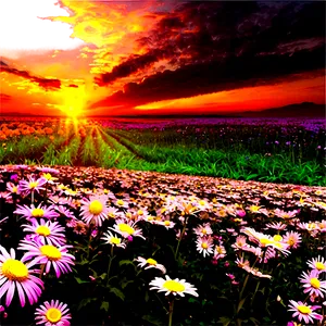 Flower Field Sunset PNG Ync80