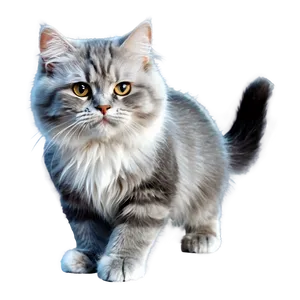 Fluffy Grey Cat PNG 18