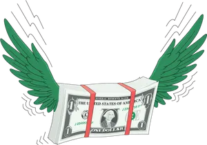 Flying Dollar With Wings Vector PNG