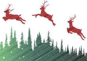 Flying Red Reindeer Over Forest PNG image