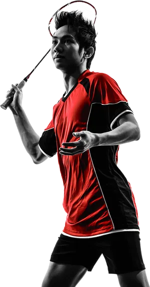 Focused Badminton Player Ready Position PNG image