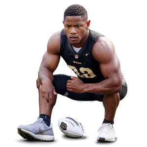 Focused Football Player Crouching PNG