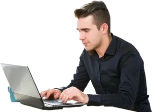 Focused Man Using Laptop PNG image