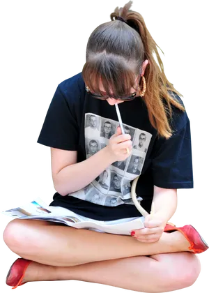 Focused Student Studying Outdoors PNG image