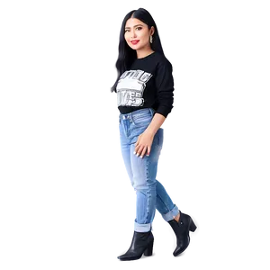 Folded Jeans Fashion Look PNG 17