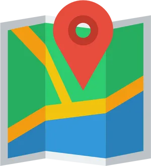 Folded Paper Mapwith Location Pin PNG image