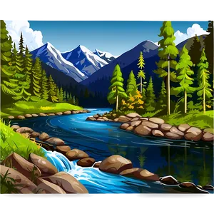 Forest Mountain River Clipart PNG 06262024 PNG