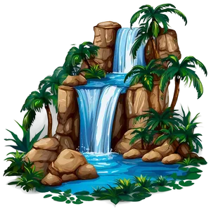 Forest Waterfall Oasis Clipart PNG 06262024 PNG