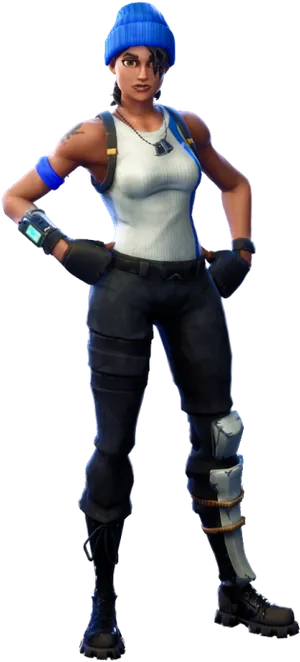 Fortnite Character Blue Beanie Outfit PNG image