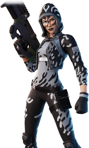 Fortnite Female Character Camo Outfit Holding Pistol PNG image