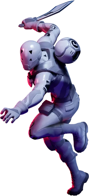 Fortnite White Armored Character Action Pose PNG image
