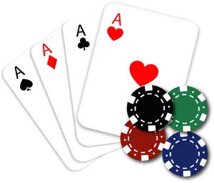 Four Aces Poker Handwith Chips PNG image