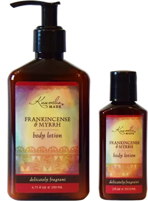 Frankincense Myrrh Body Lotion Bottles PNG image