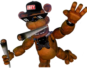 Freddy Fazbear Stylized Gangster Look PNG image