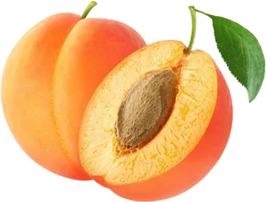 Fresh Apricotand Halfwith Seedand Leaf PNG image