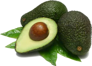 Fresh Avocadoand Slicewith Leaves PNG image